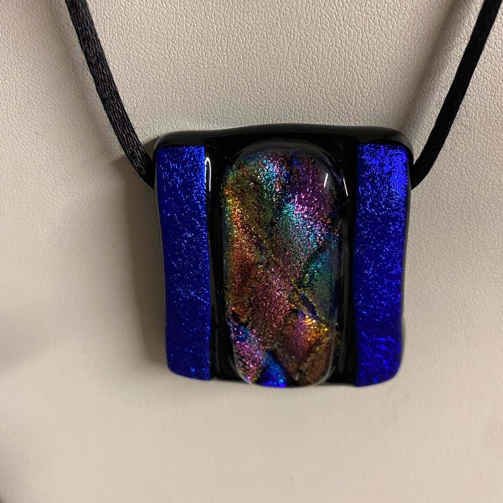 Dichroic glass pendant and earrings